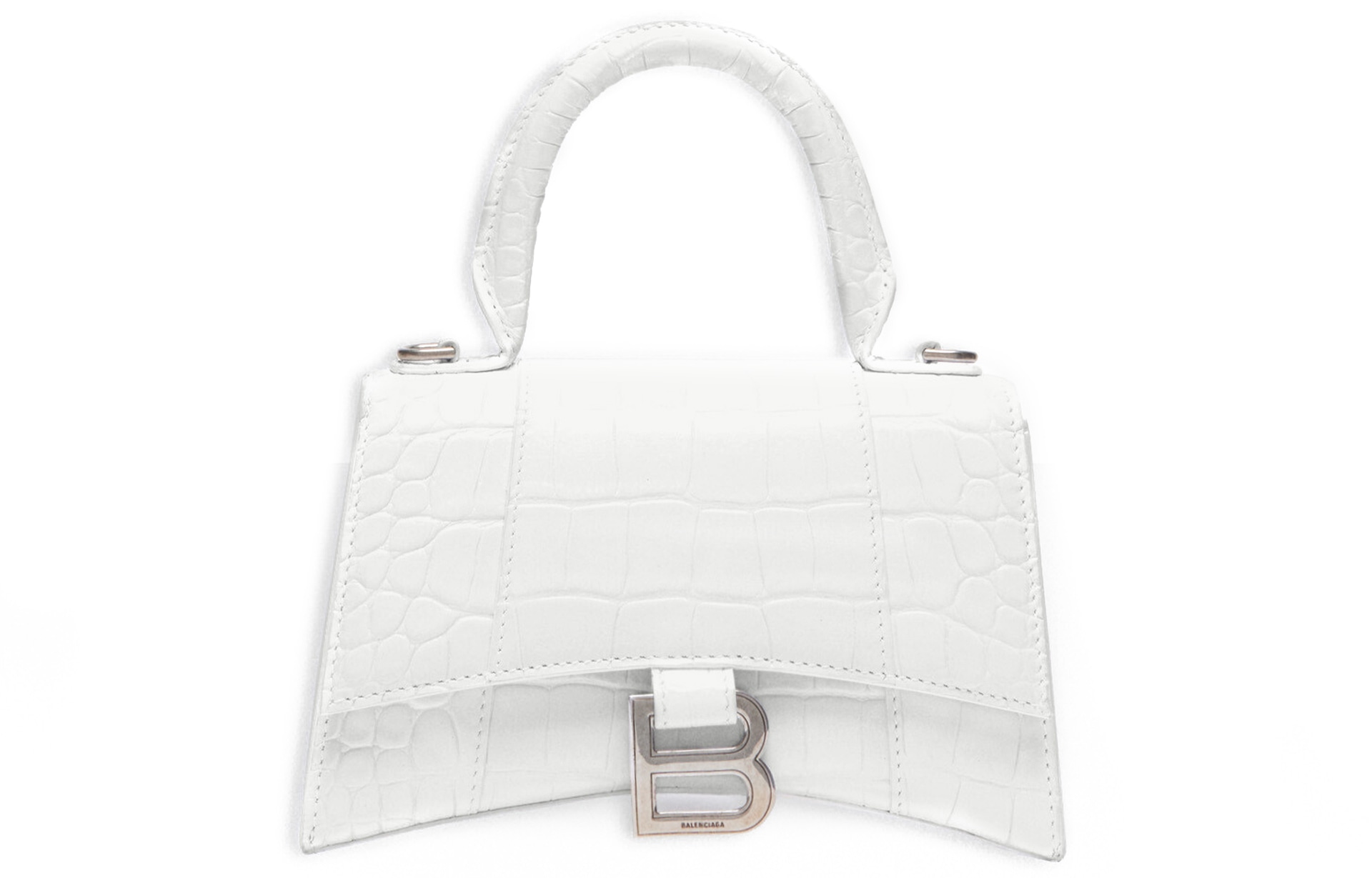 Balenciaga Hourglass Small White Croc Leather Bag
