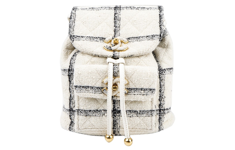 CHANEL 22K Vintage Logo Wool Backpack White
