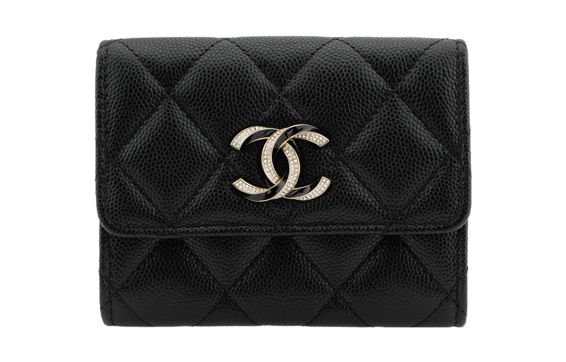 CHANEL 23S Logo Quilted Card Holder Black