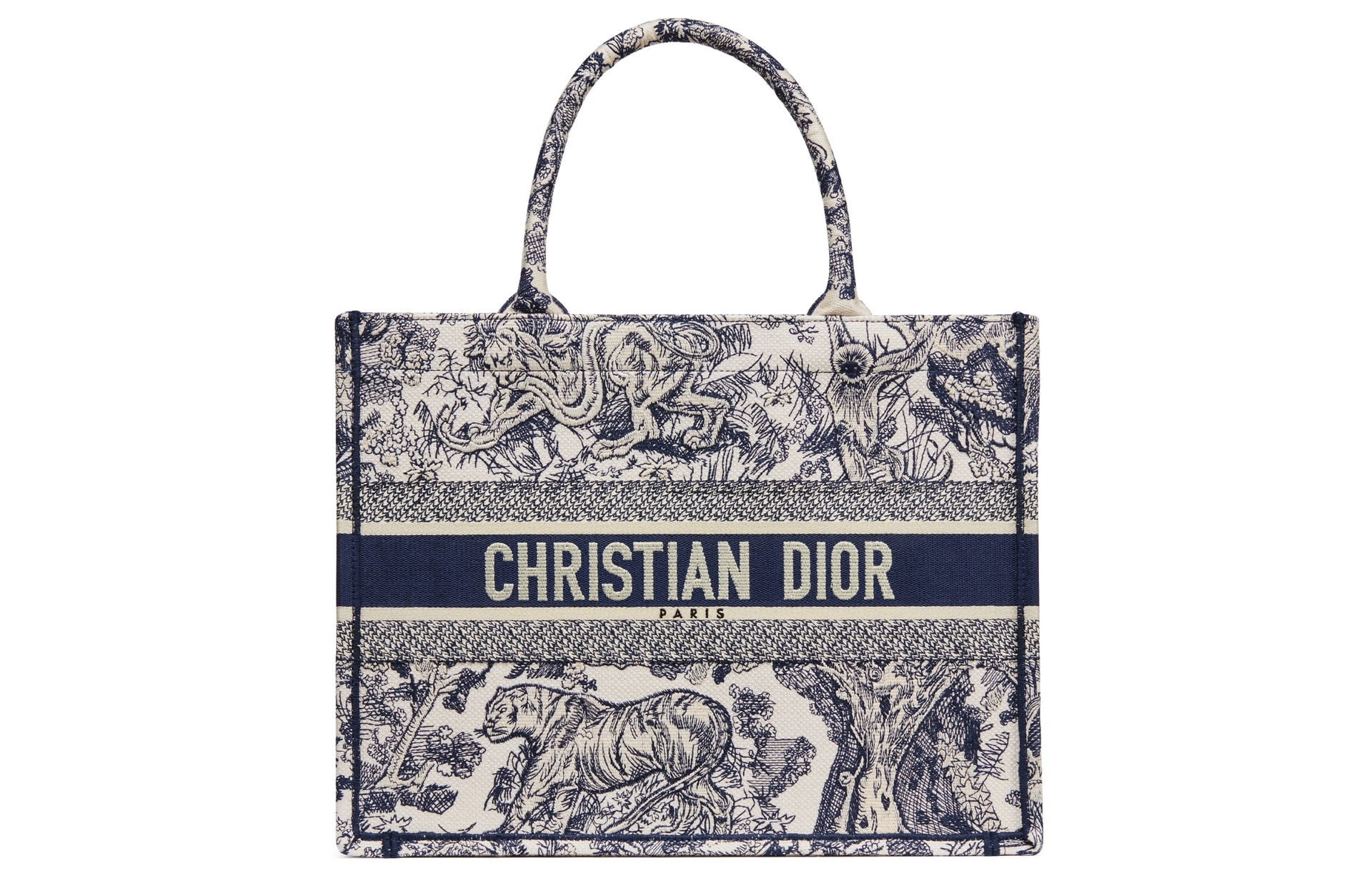 Dior Book Tote Jungle Tiger Embroidery Blue