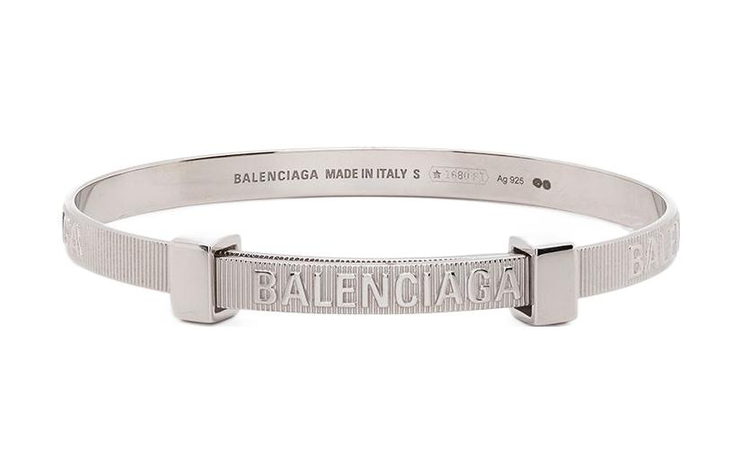 Balenciaga Logo Engraved Silver Bracelet