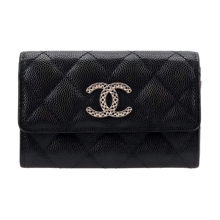 CHANEL 23P Quilted Logo Card Holder Black