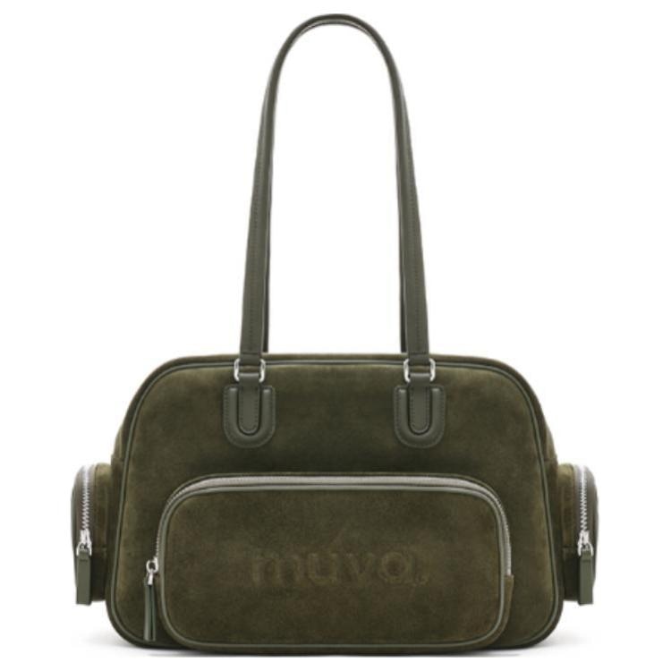 MUVA Large Leather Tote Olive/Maple Brown
