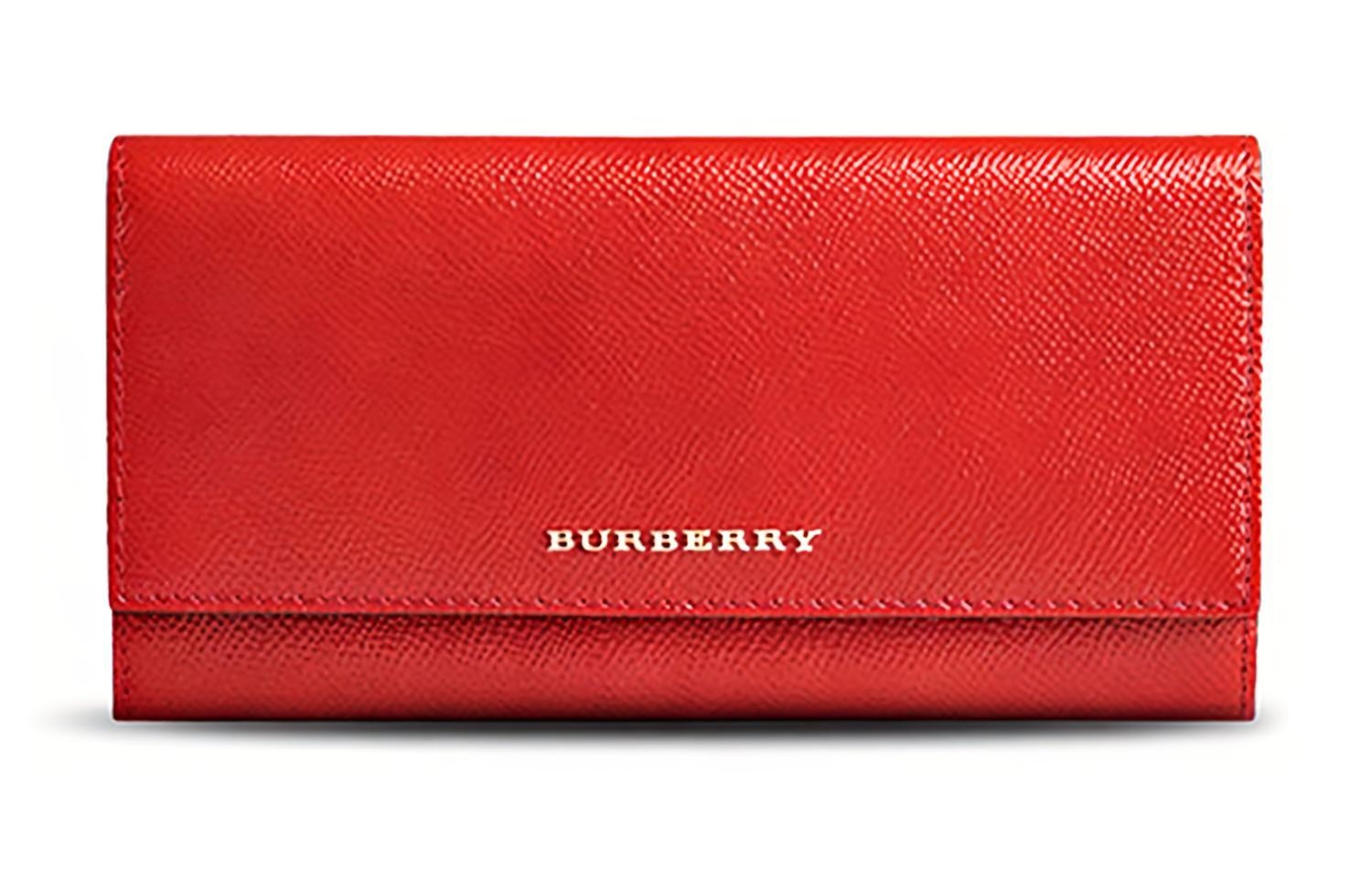 Burberry Vintage Check Long Flap Leather Wallet Red