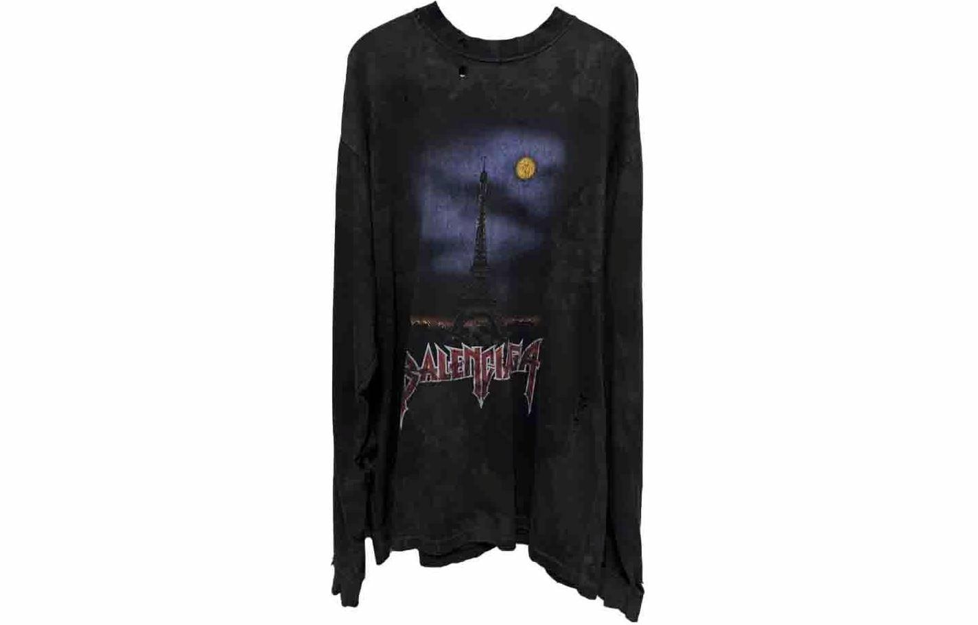 Balenciaga FW23 Letter Print Crewneck Long Sleeve Tee Black