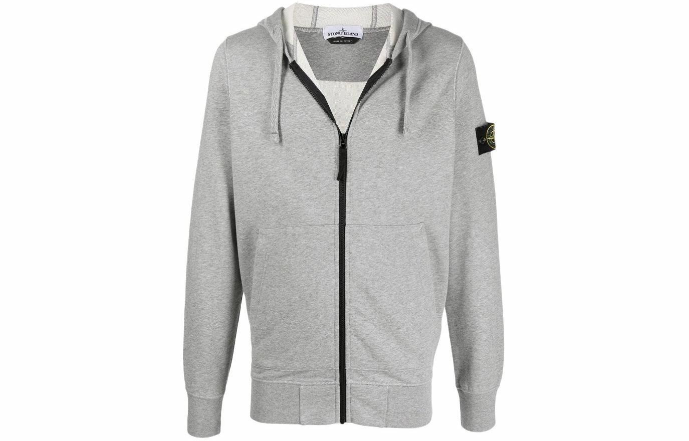Stone Island Logo Patch Zip Hoodie Grey