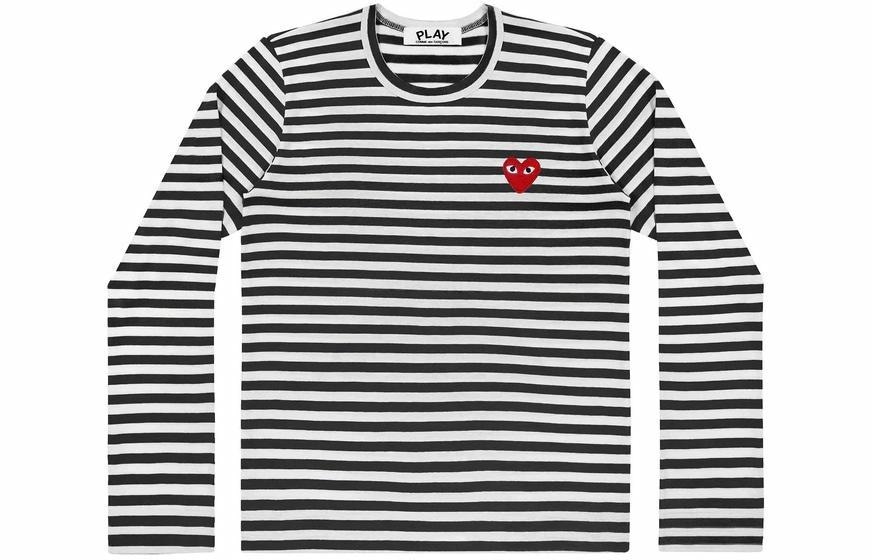CDG Play Striped Heart Crewneck Long Sleeve Black