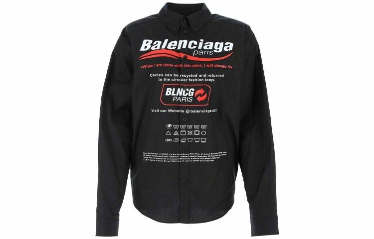 Balenciaga Logo Print Long Sleeve Shirt Black