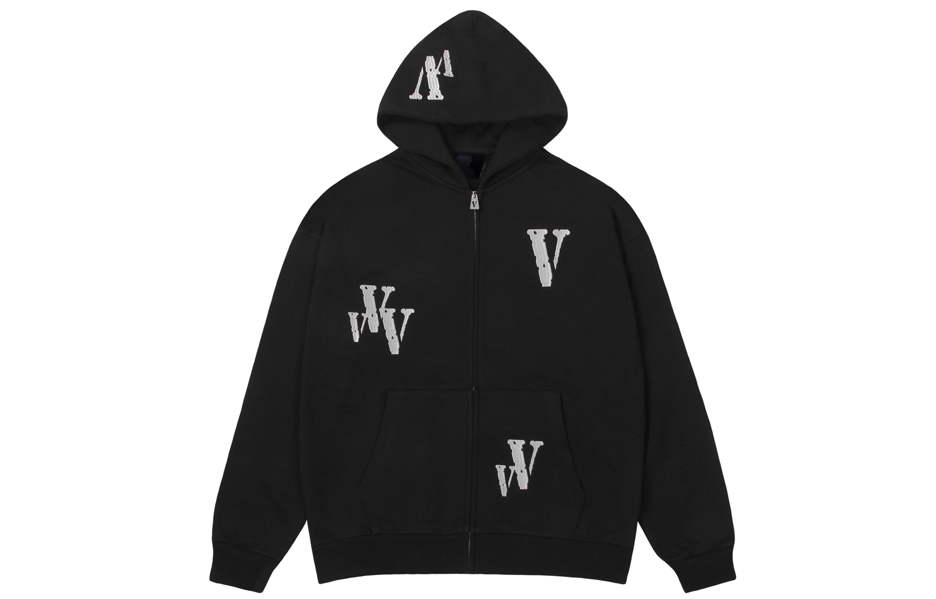 VLONE Logo Embroidered Hoodie Black Silver