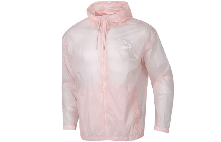 Puma Hooded Woven Zip Jacket White Pink
