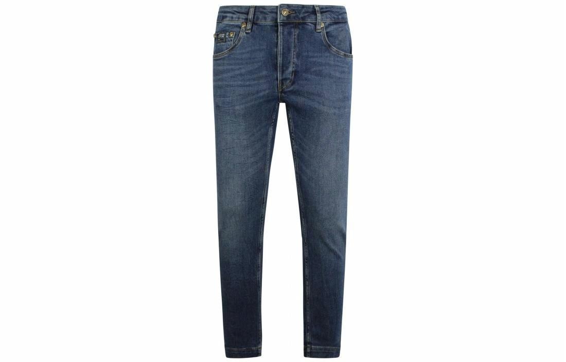 Versace Jeans Couture FW23 Logo Washed Button Jeans Blue