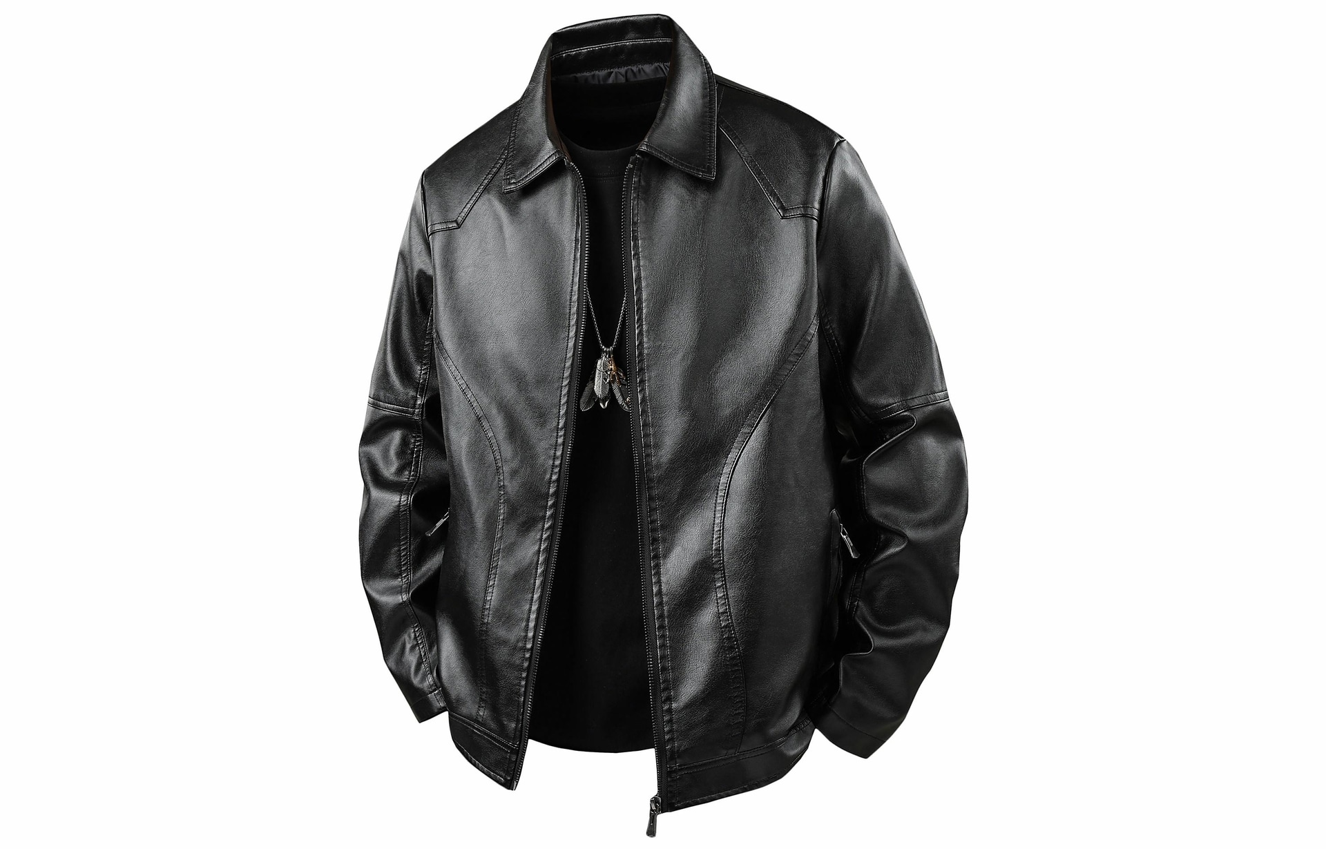 A.X.S.K Classic Zipper Leather Jacket Black