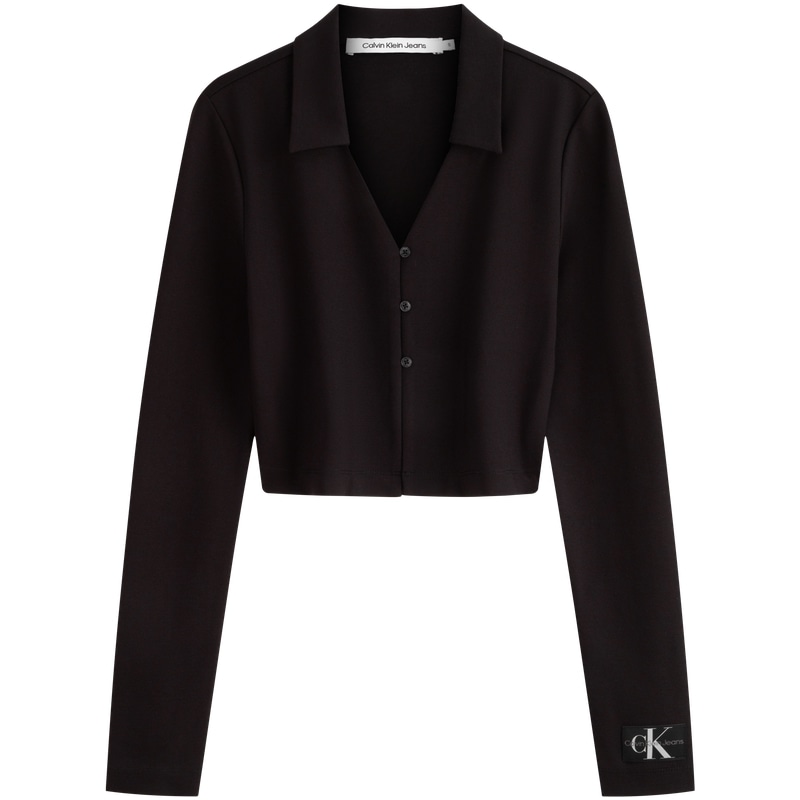 Calvin Klein Letter Pattern Polo Knit Long Sleeve Space Black