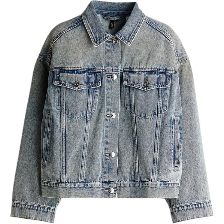 H&M SS25 Heart Print Denim Jacket Light Blue
