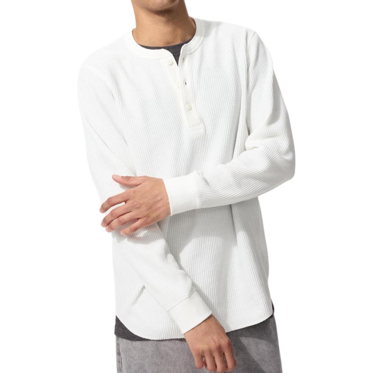 UNIQLO/优衣库 UNIQLO Waffle Henley Long Sleeve Tee