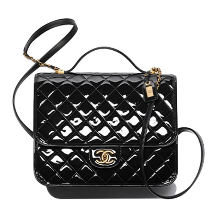 CHANEL 22K Vintage Patent Backpack Large Black