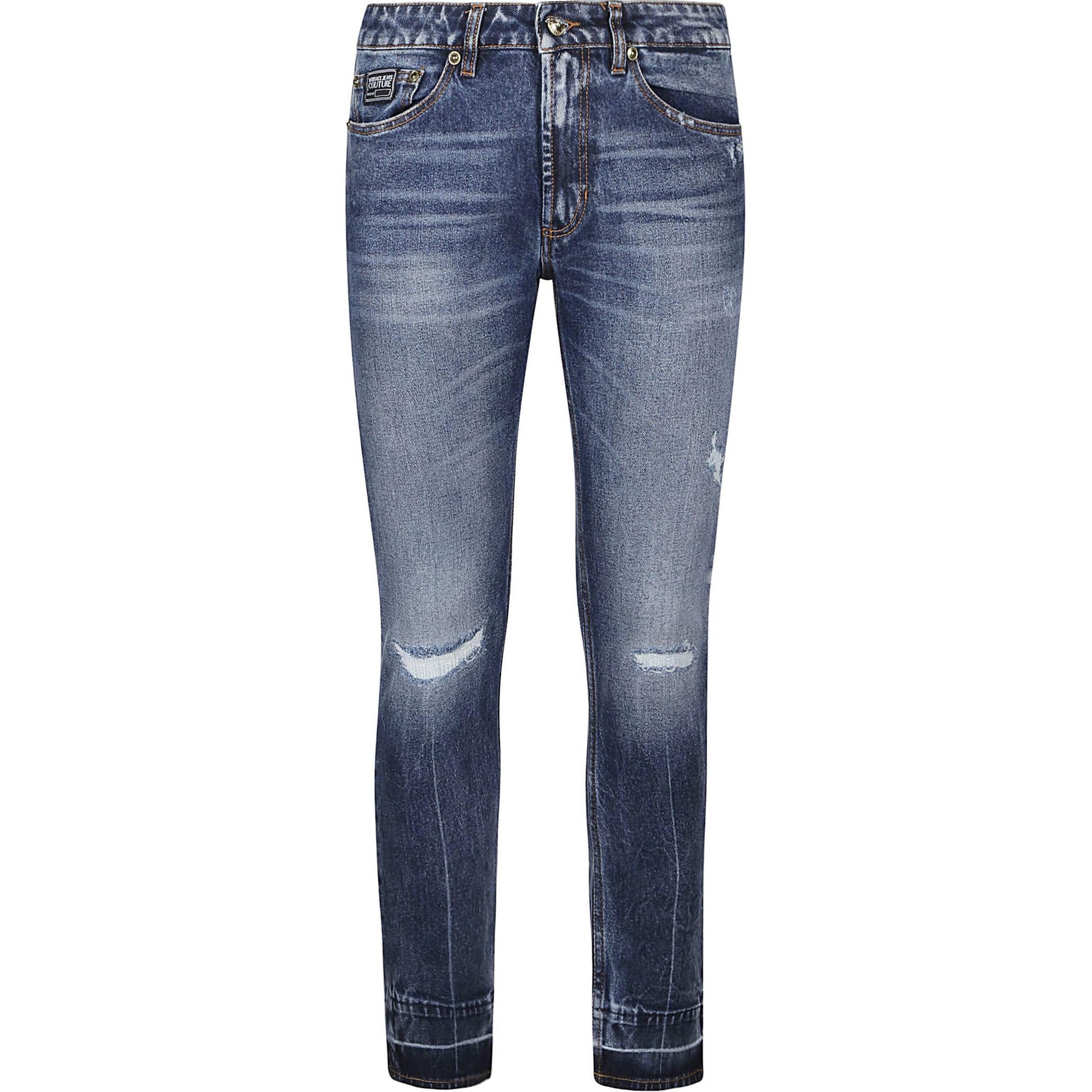 Versace Jeans Couture Distressed Zip Relaxed Straight Jeans Blue