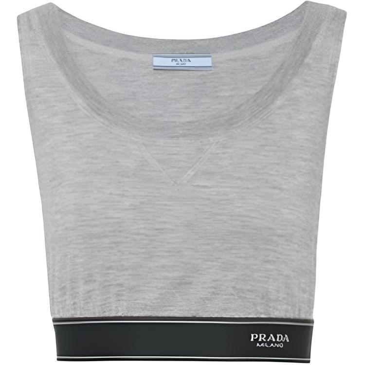 PRADA FW22 Patch Logo Elastic Tank Top Gray