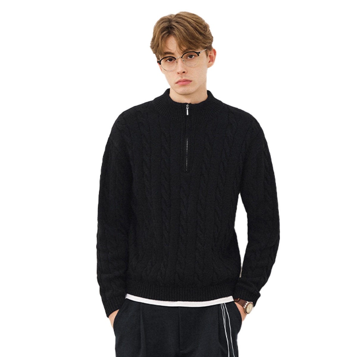 714STREET Simple Series Half-Zip Sweater