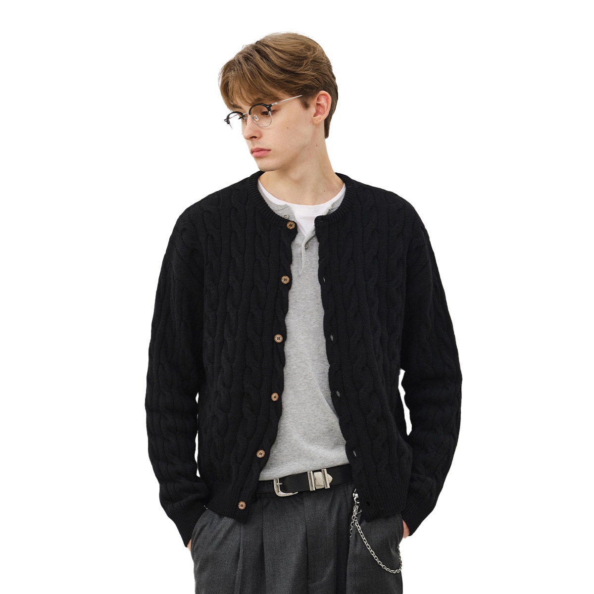 714STREET Simple Series Vintage Knit Cardigan