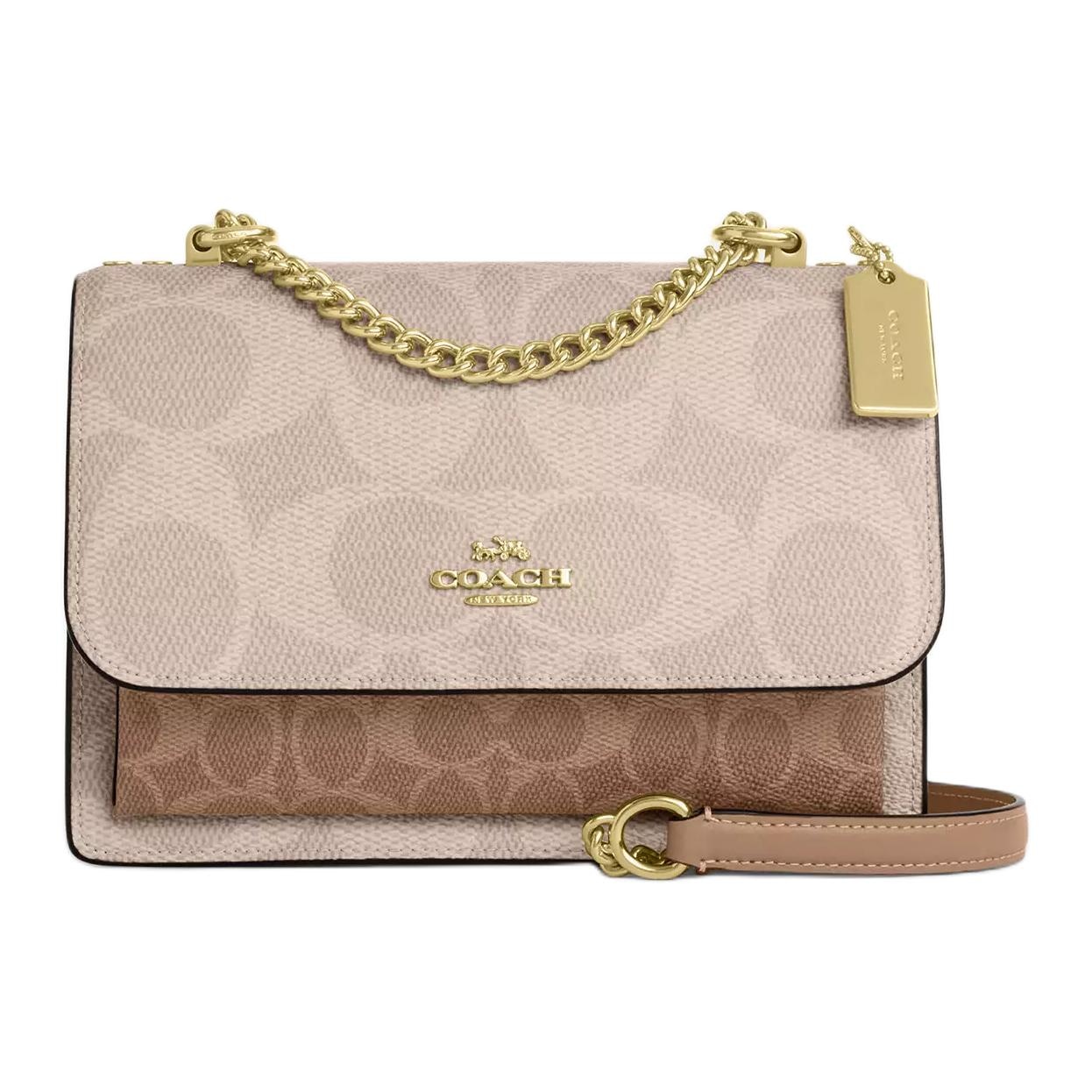 COACH/蔻驰 Coach Canvas Shoulder Bag Small Sand Brown