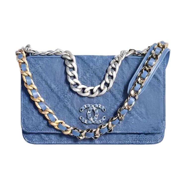 CHANEL 19Bag WOC Denim Light Blue Silver